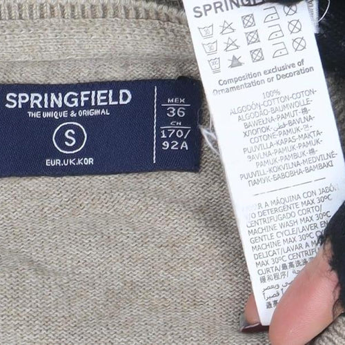 Springfield Men Beige Cotton Blend Crew Neck Pullover Jumper S
