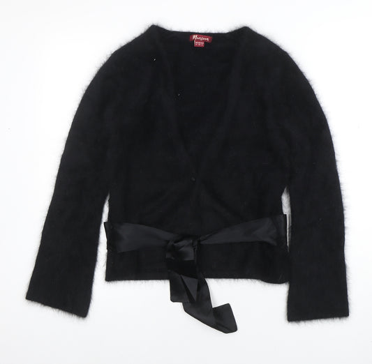 Monsoon Women's Black Angora V-Neck Belted Cardigan Size 12