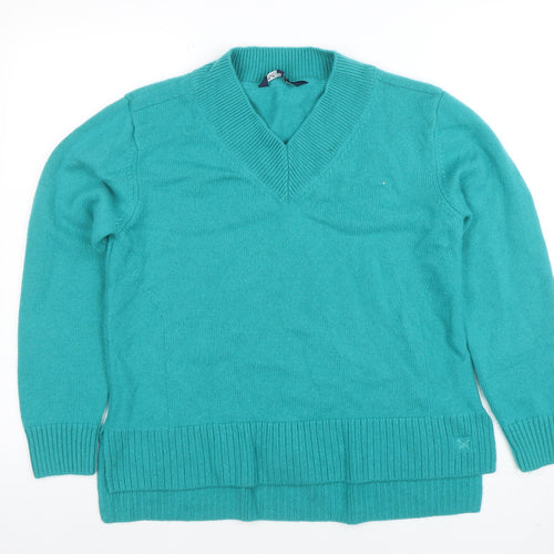 Crew Clothing Company Women's Green V-Neck Merino Wool Jumper Size 12