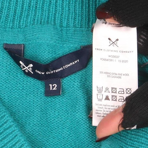 Crew Clothing Company Women's Green V-Neck Merino Wool Jumper Size 12