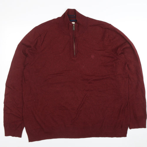 Fat Face Mens Red 2XL 1/2 Zip High Neck Cotton Wool Jumper