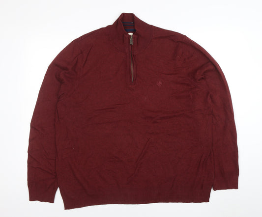 Fat Face Mens Red 2XL 1/2 Zip High Neck Cotton Wool Jumper