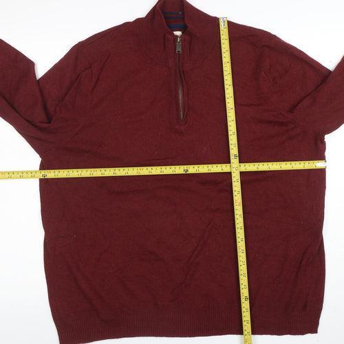 Fat Face Mens Red 2XL 1/2 Zip High Neck Cotton Wool Jumper