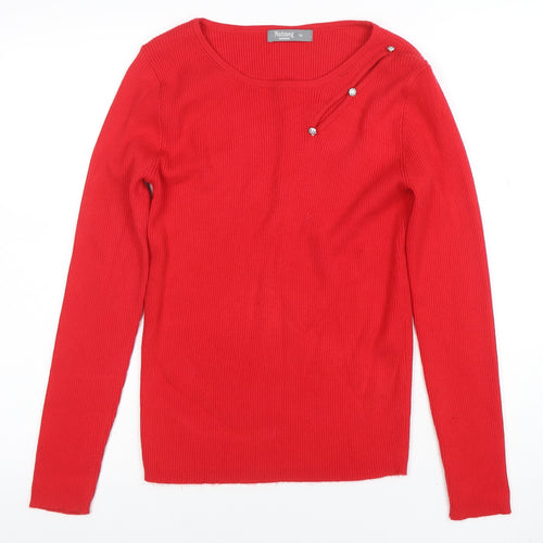 Nutmeg Women Red Jewel Detail Long Sleeve Knit Jumper Size 12