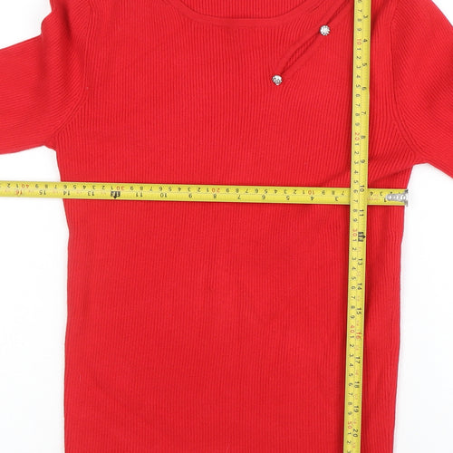 Nutmeg Women Red Jewel Detail Long Sleeve Knit Jumper Size 12