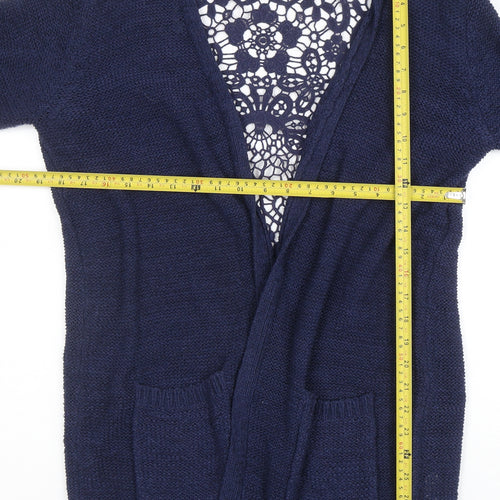 EWM Womens Blue Open Knit Lace Back Cardigan Size M 14-16