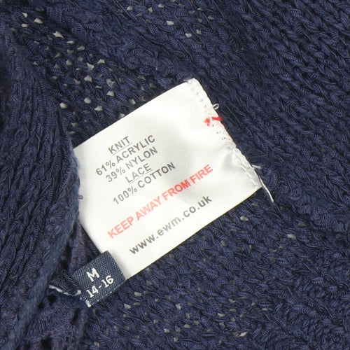EWM Womens Blue Open Knit Lace Back Cardigan Size M 14-16