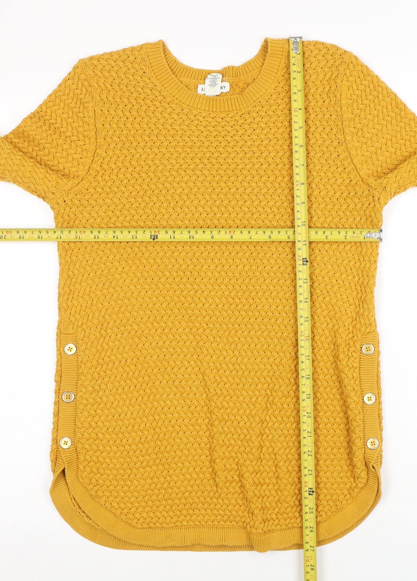 Artisan NY Women Mustard Yellow Knit Jumper Size M Button Detail