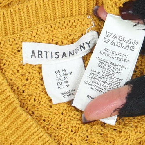 Artisan NY Women Mustard Yellow Knit Jumper Size M Button Detail