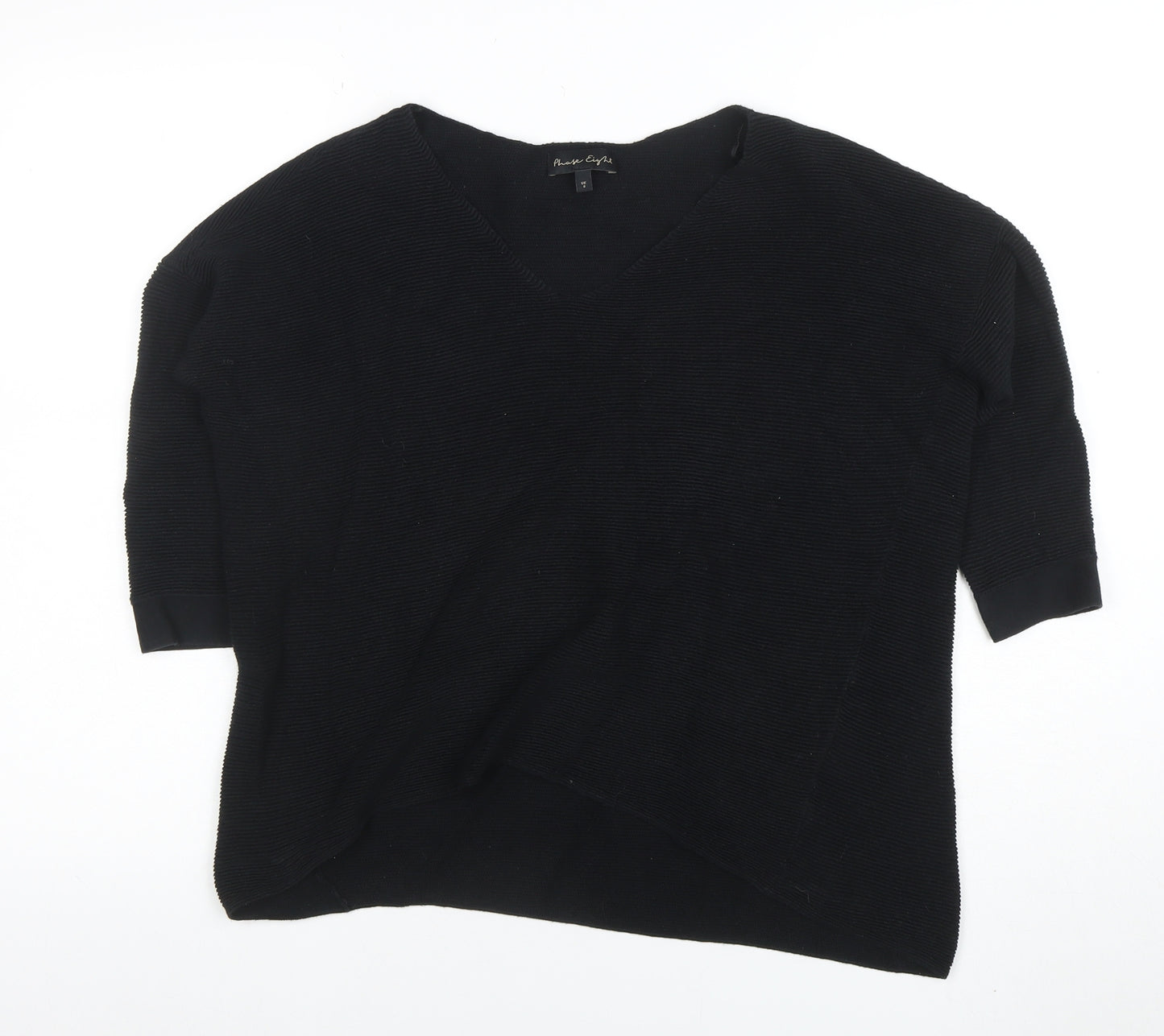 Phase Eight Women Black Size 8 Cotton Knit V-Neck Jumper