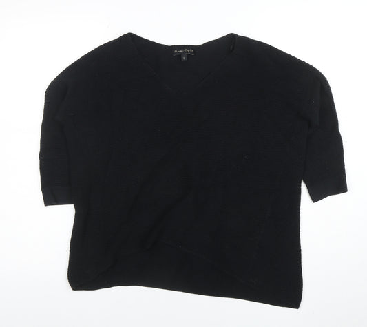 Phase Eight Women Black Size 8 Cotton Knit V-Neck Jumper