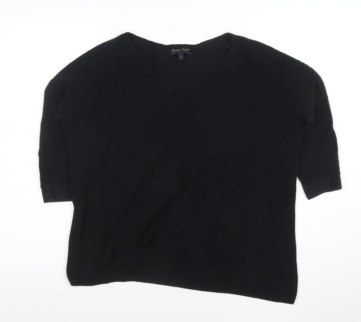 Phase Eight Women Black Size 8 Cotton Knit V-Neck Jumper