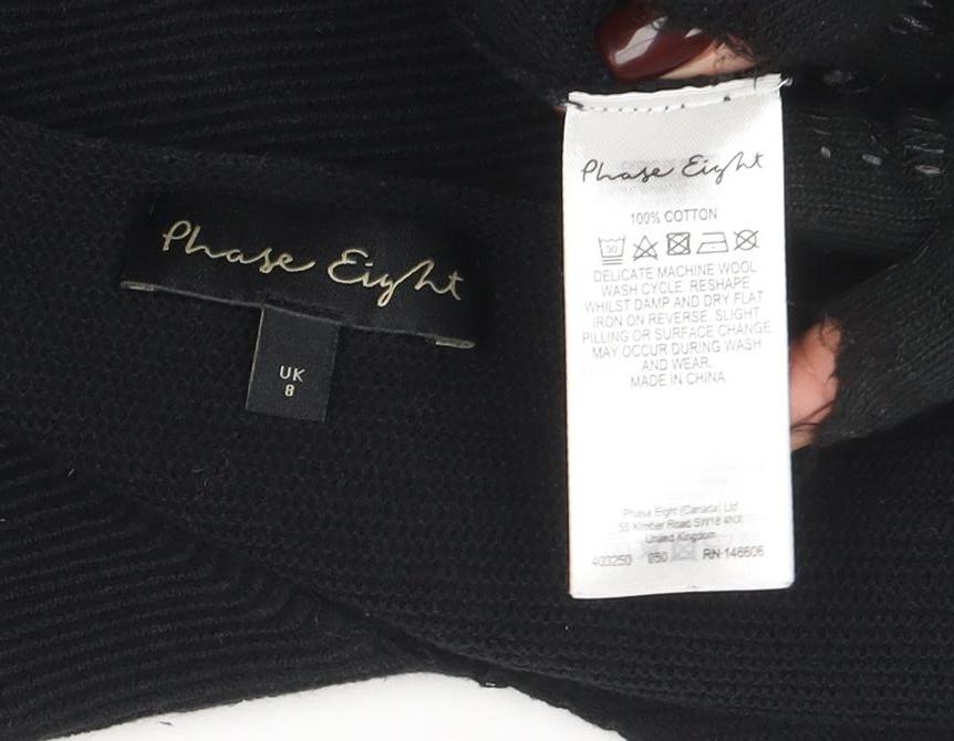 Phase Eight Women Black Size 8 Cotton Knit V-Neck Jumper