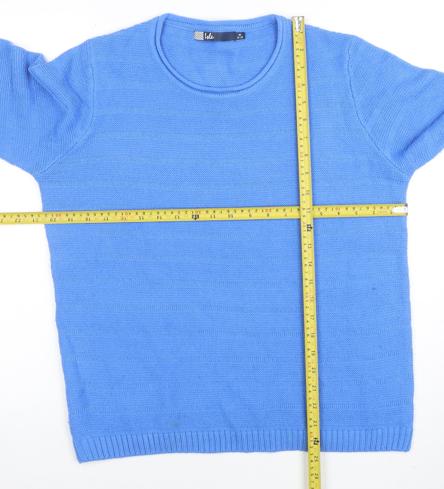 Isle Women's Blue Acrylic Crew Neck Jumper Size M 14-16