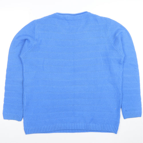 Isle Women's Blue Acrylic Crew Neck Jumper Size M 14-16