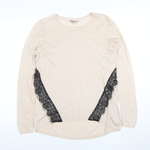 Marks and Spencer Limited Edition Beige Lace Trim Long Sleeve Knit Blouse Size 10