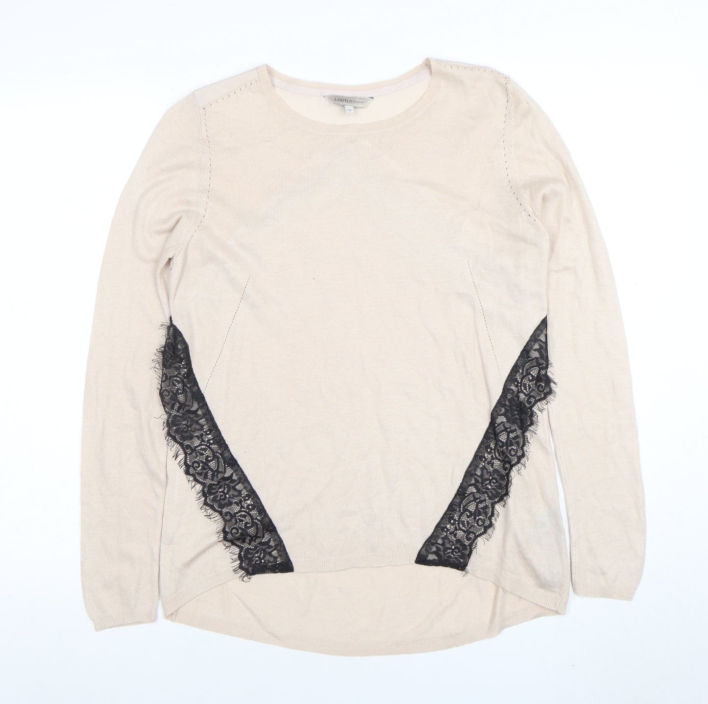Marks and Spencer Limited Edition Beige Lace Trim Long Sleeve Knit Blouse Size 10