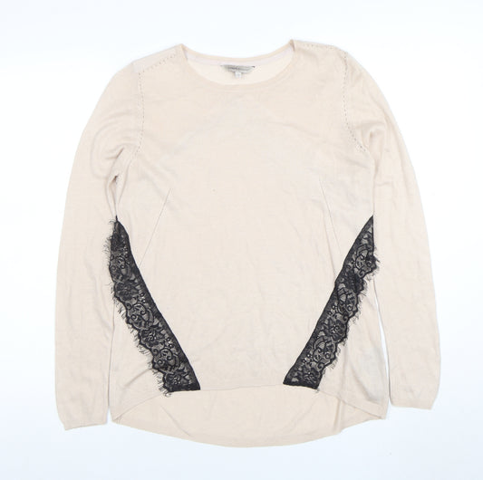 Marks and Spencer Limited Edition Beige Lace Trim Long Sleeve Knit Blouse Size 10