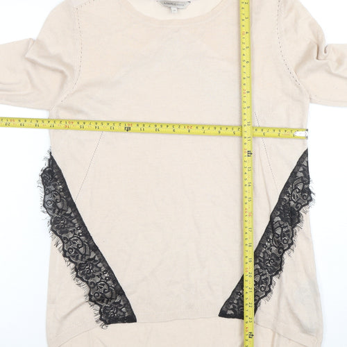 Marks and Spencer Limited Edition Beige Lace Trim Long Sleeve Knit Blouse Size 10