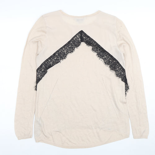 Marks and Spencer Limited Edition Beige Lace Trim Long Sleeve Knit Blouse Size 10