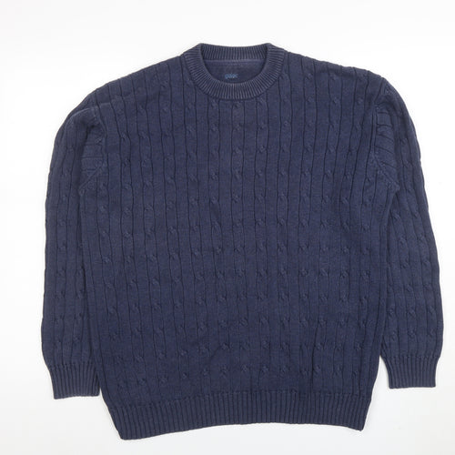 Guise Men's Blue Cable Knit Cotton Crew Neck Jumper Size M