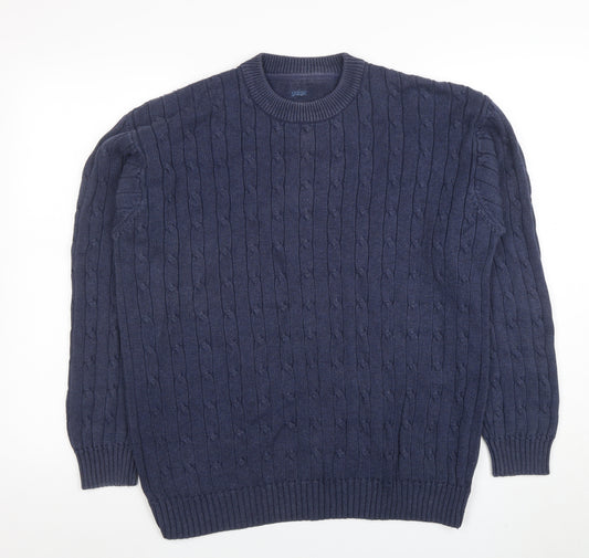 Guise Men's Blue Cable Knit Cotton Crew Neck Jumper Size M