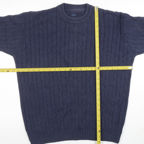 Guise Men's Blue Cable Knit Cotton Crew Neck Jumper Size M