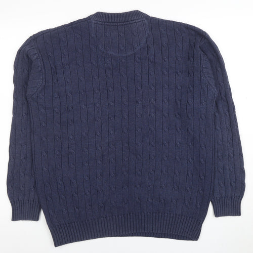 Guise Men's Blue Cable Knit Cotton Crew Neck Jumper Size M