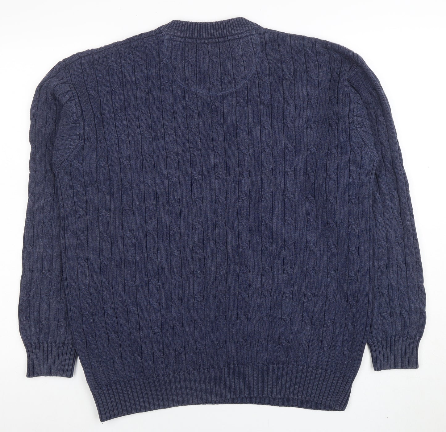 Guise Men's Blue Cable Knit Cotton Crew Neck Jumper Size M