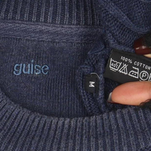 Guise Men's Blue Cable Knit Cotton Crew Neck Jumper Size M