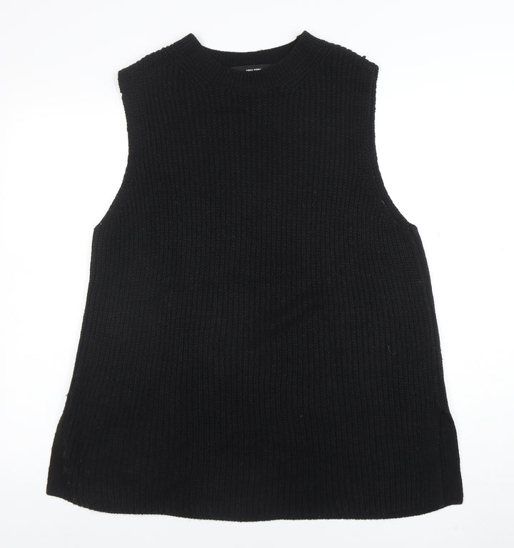 Vero Moda Women's Black Knit Sleeveless Crew Neck Vest Jumper M