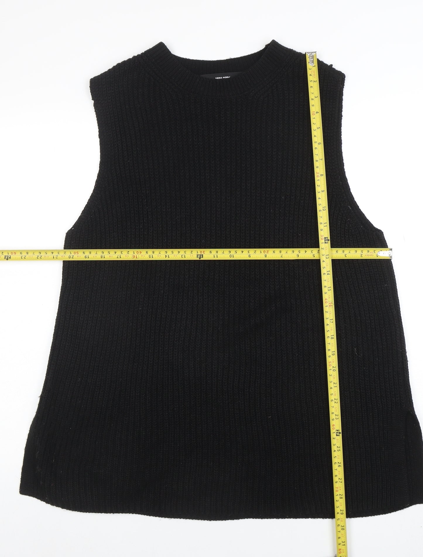 Vero Moda Women's Black Knit Sleeveless Crew Neck Vest Jumper M
