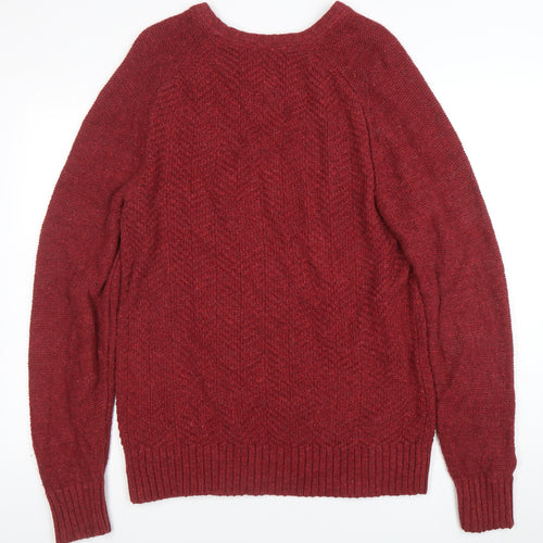 FatFace Men's Red Wool Blend Crew Neck Knit Jumper Size L