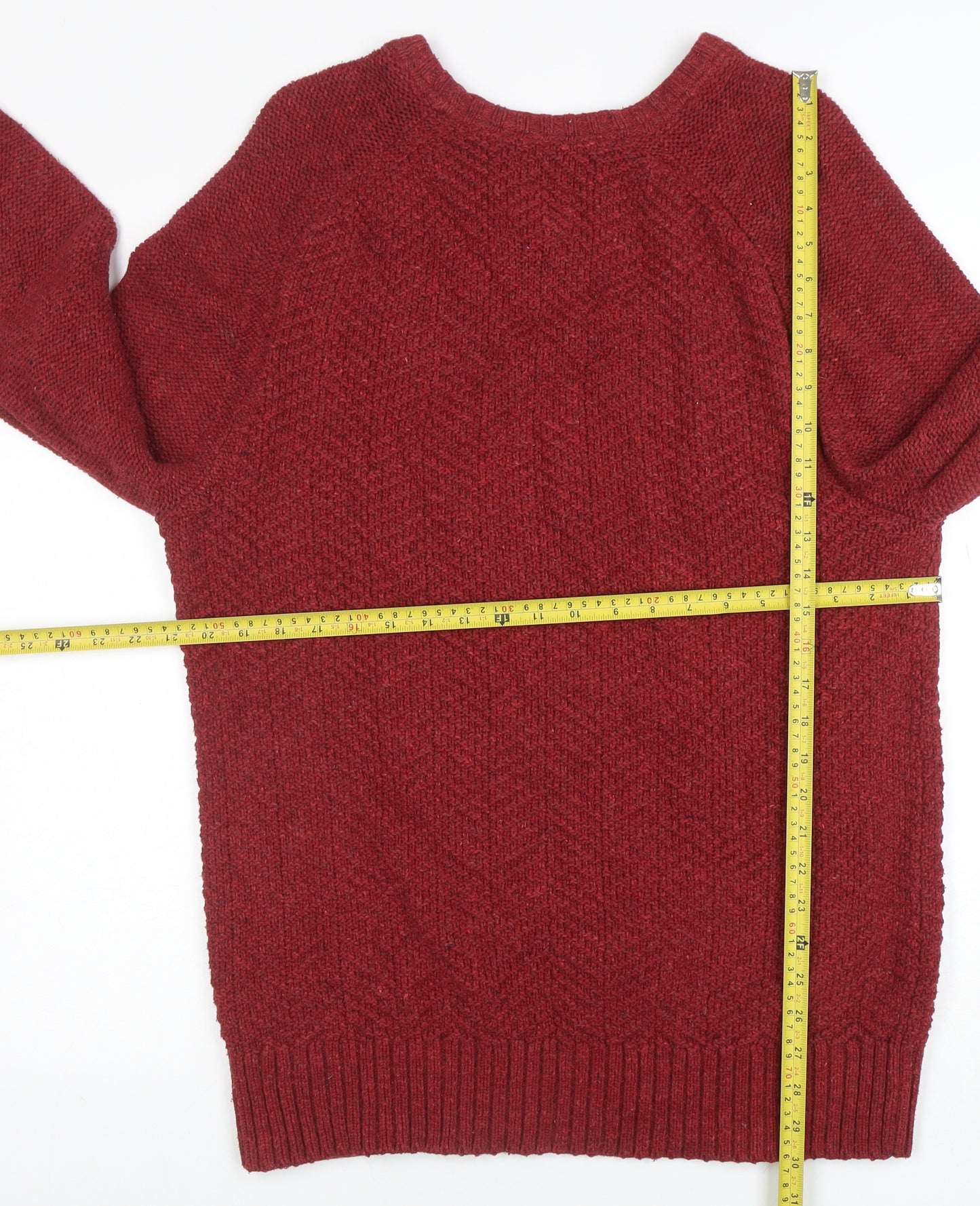 FatFace Men's Red Wool Blend Crew Neck Knit Jumper Size L