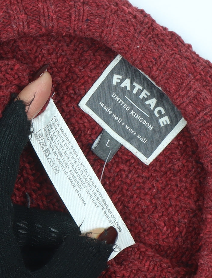 FatFace Men's Red Wool Blend Crew Neck Knit Jumper Size L