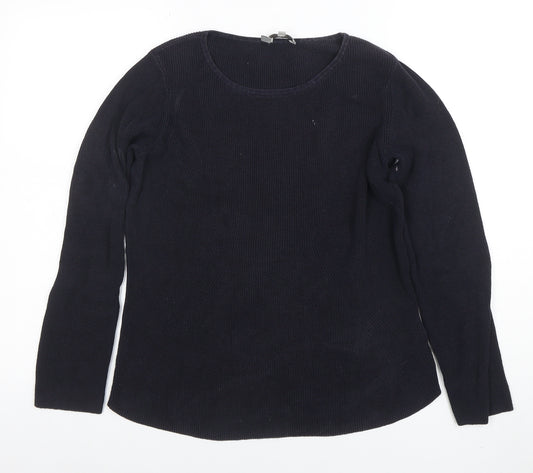 Hobbs Women Black Cotton Silk Knit Long Sleeve Pullover Jumper M