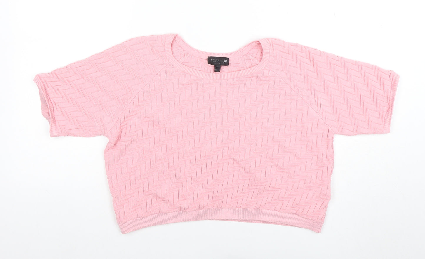 Topshop Women's Pink Cropped Knit T-Shirt Size 12