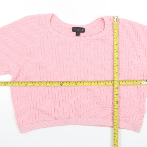 Topshop Women's Pink Cropped Knit T-Shirt Size 12