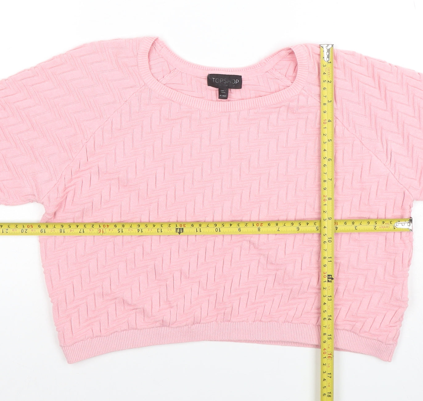 Topshop Women's Pink Cropped Knit T-Shirt Size 12