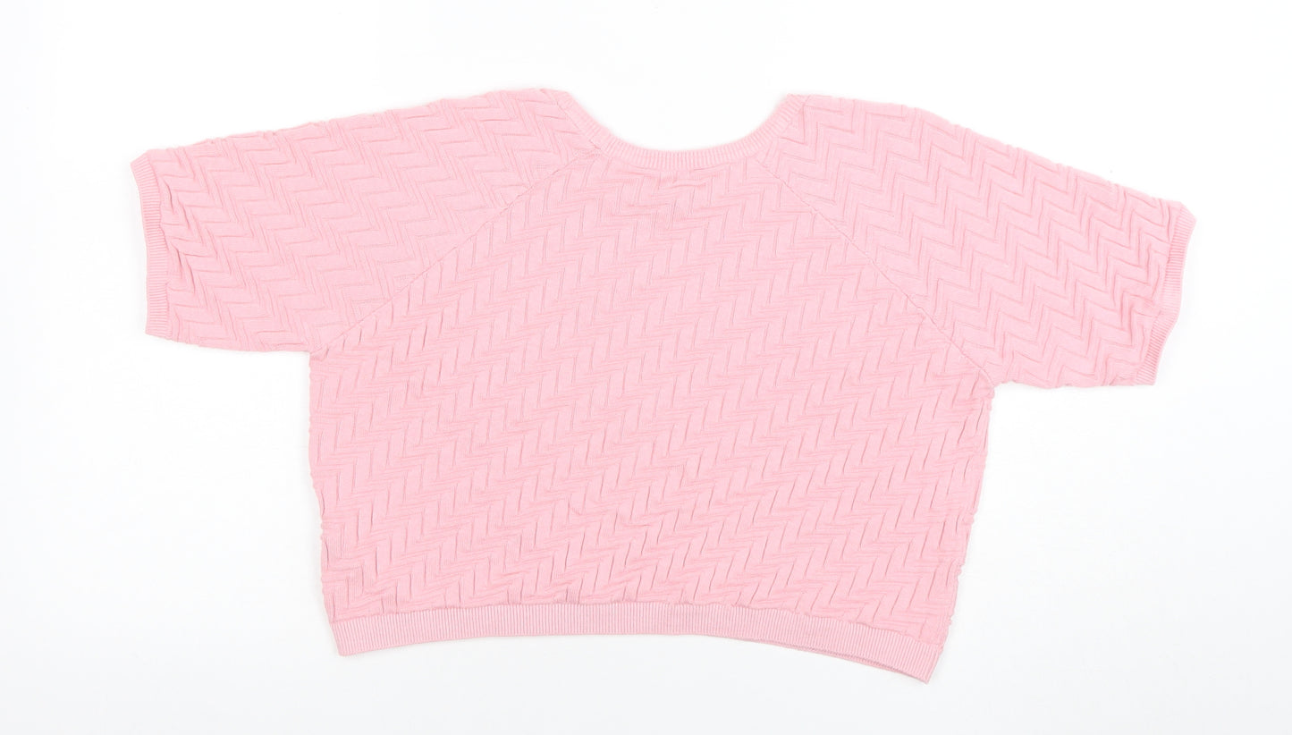 Topshop Women's Pink Cropped Knit T-Shirt Size 12