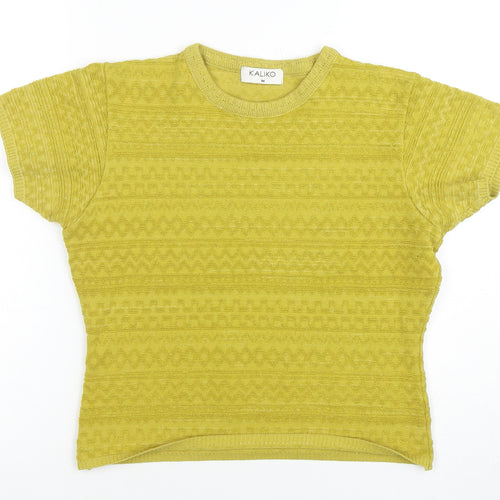 Kaliko Women's Yellow Knit Short Sleeve Crew Neck Top Size 12