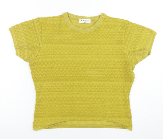 Kaliko Women's Yellow Knit Short Sleeve Crew Neck Top Size 12