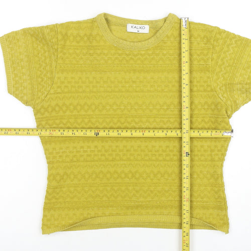 Kaliko Women's Yellow Knit Short Sleeve Crew Neck Top Size 12