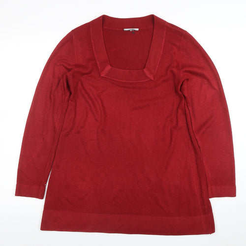 Marks & Spencer Women’s Red Acrylic Knit Square Neck Long Sleeve Blouse Size 14