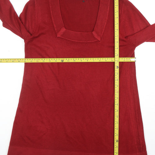 Marks & Spencer Women’s Red Acrylic Knit Square Neck Long Sleeve Blouse Size 14