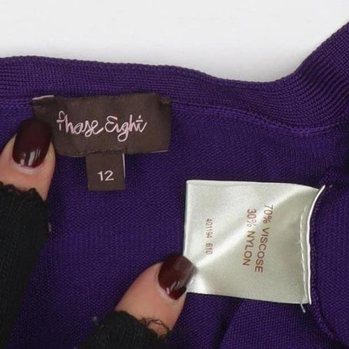 Phase Eight Women Purple Size 12 V-Neck 3/4 Sleeve Cardigan