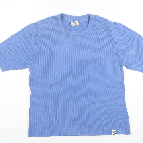 U YAK Women Blue Cotton Blend Short Sleeve Crew Neck T-Shirt M