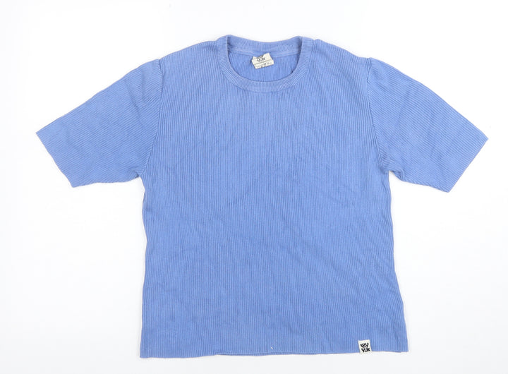 U YAK Women Blue Cotton Blend Short Sleeve Crew Neck T-Shirt M