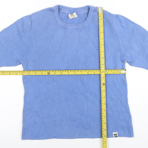 U YAK Women Blue Cotton Blend Short Sleeve Crew Neck T-Shirt M