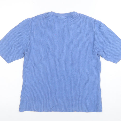 U YAK Women Blue Cotton Blend Short Sleeve Crew Neck T-Shirt M